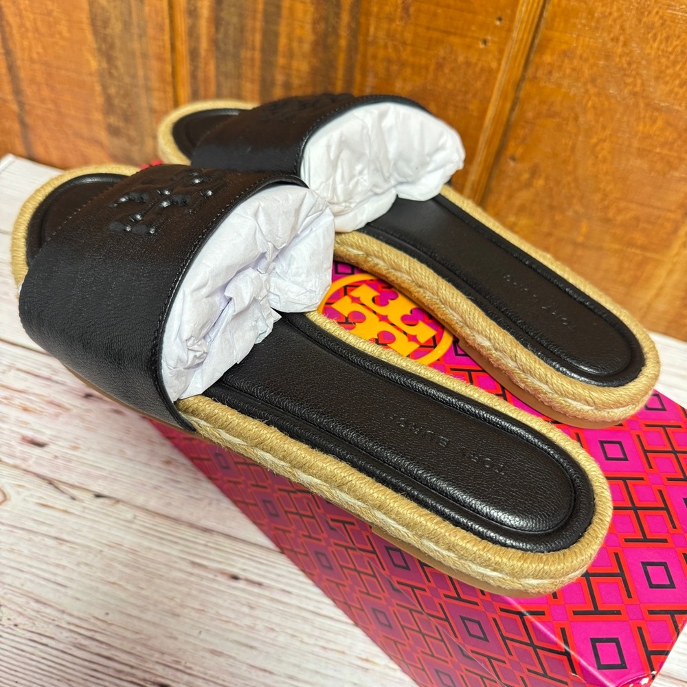 Tory Burch Everly Leather Espadrille Slide - Perfect Black - Picture 2 of 5